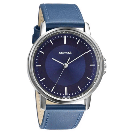 Sonata Quartz Analog Blue Dial Leather Strap Watch for Men