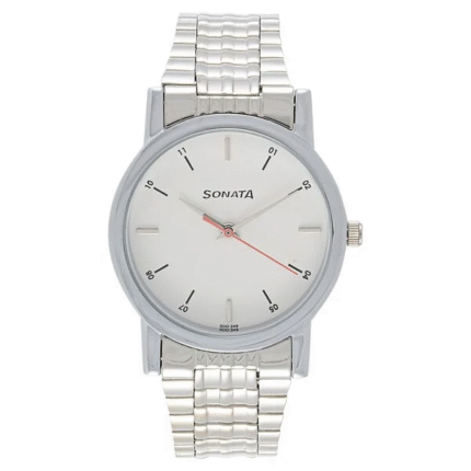 Sonata Quartz Analog White Dial Stainless Steel Strap Watch for Men