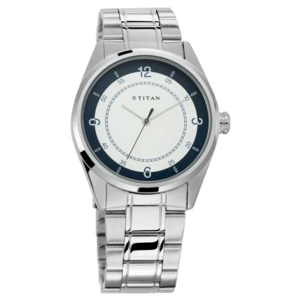 Titan Men's Timeless Charm: Men's Analog Watch with white Dial and Metal Strap