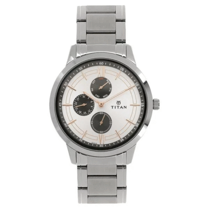 Titan Workwear White Dial Quartz Multifunction Stainless Steel Strap watch for Men