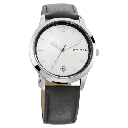 Titan Workwear Silver Dial Analog with Date Leather Strap Watch for Men