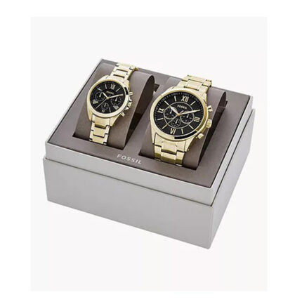 His and Her Chronograph Gold-Tone Stainless Steel Watch Gift Set