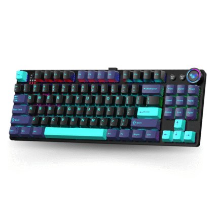 AULA Tri-Mode (2.4G/Bluetooth/Wired) Mechanical Gaming Keyboard With Knob | Blue+Black+Green (Blue Switch)